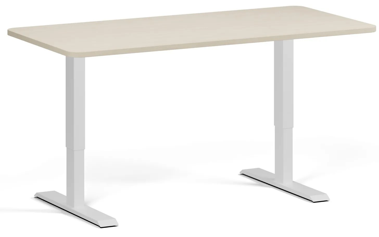 Výškovo nastaviteľný stôl, 160x80 cm, 1 motor, zaoblené rohy, biela podnož, breza