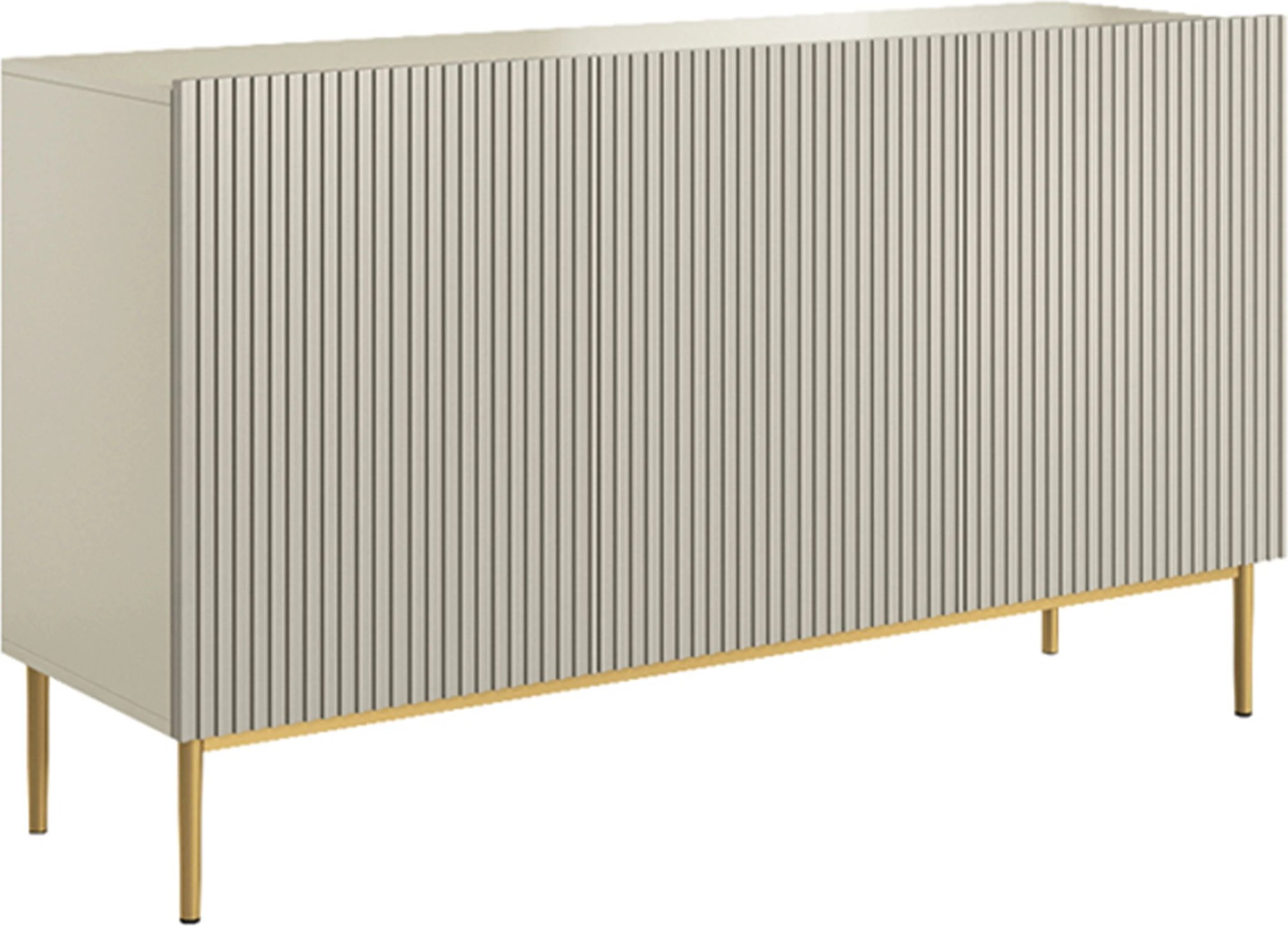 Komoda Nicole 150 cm trojdverová s ryhovaným čelom - kašmír / zlaté nohy