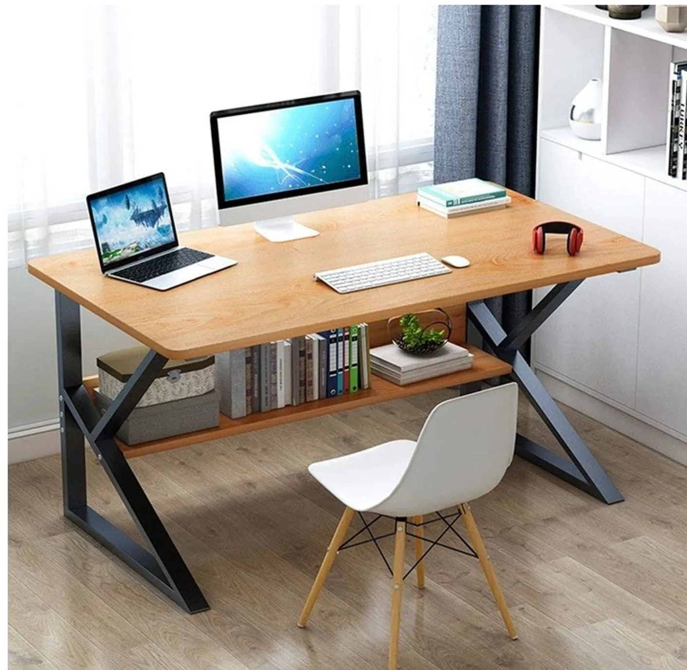 Písací stôl s policou v dekore dub SHAPE 80x40 cm