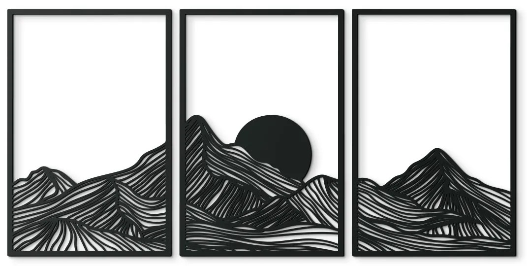 drevko Viacdielny obraz Minimalistické hory pri západe slnka Rozmer obrazu: 64,5 x 133 cm, Farba dekorácie: Čierna
