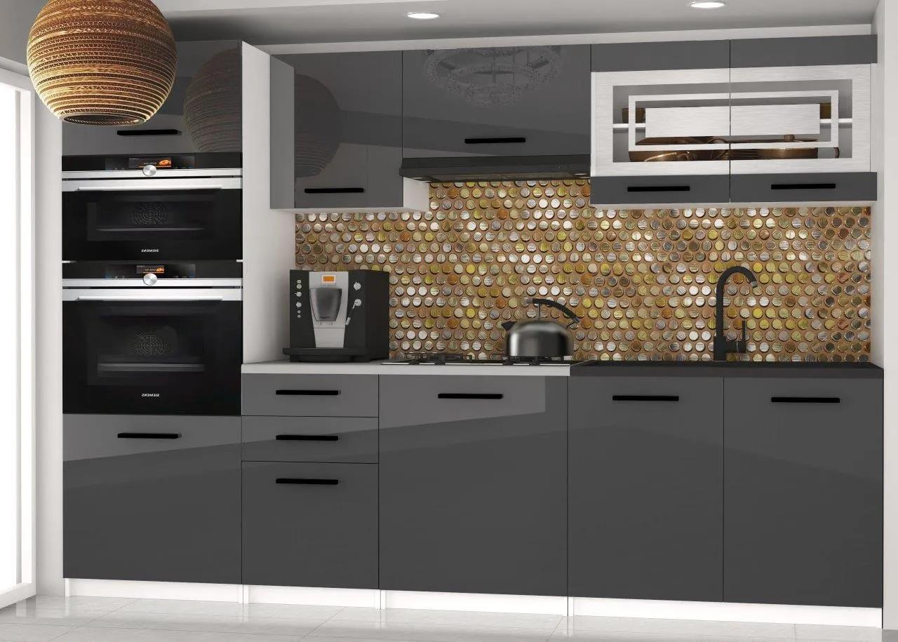 Kuchynská linka Belini 240 cm šedý lesk s pracovnou doskou Paula2 INF PAULA2/4/WT/S/0/B1