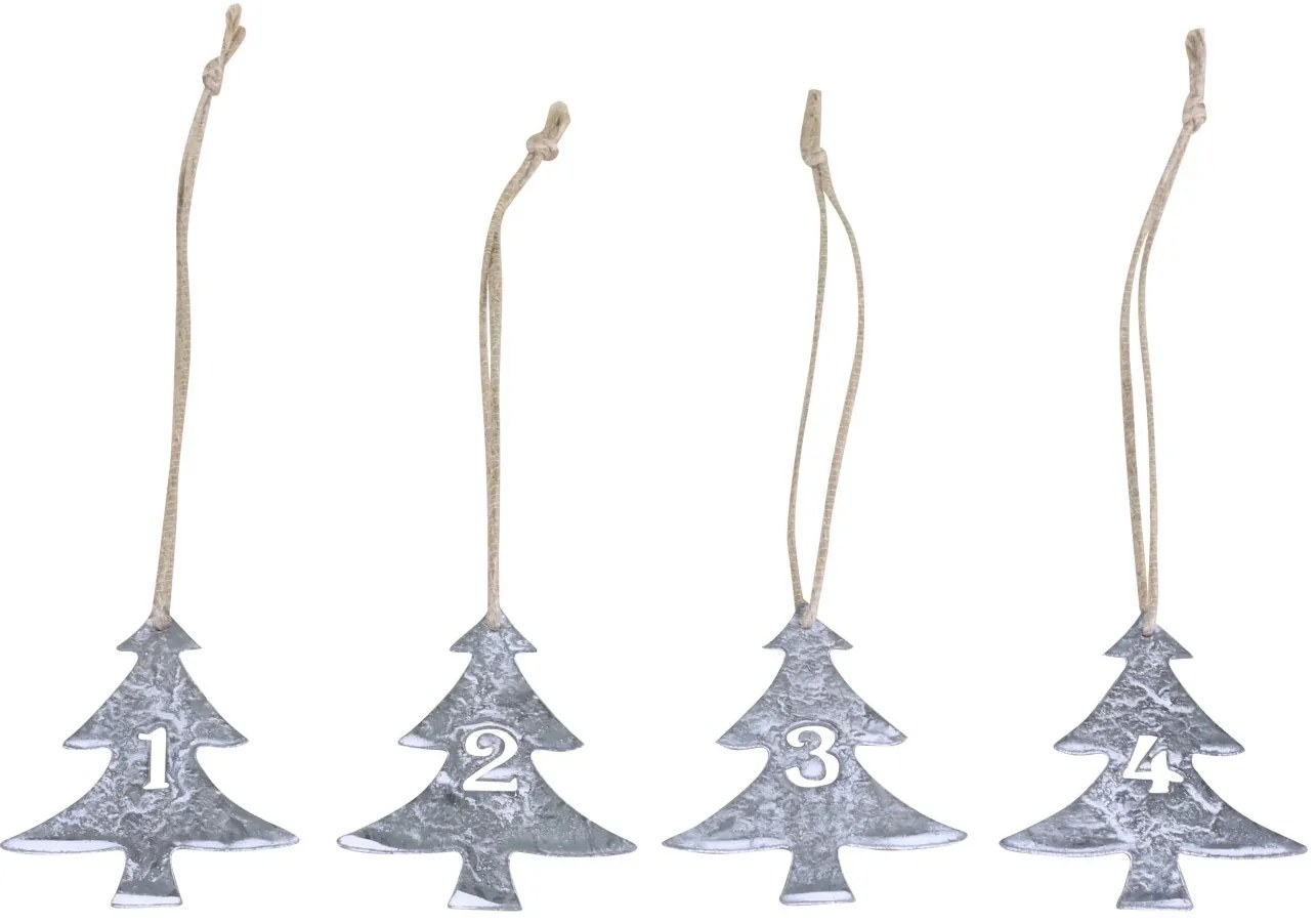 Šedé kovové vianočné stromčeky s číslami 1-4 na sviečky - 5*6cm