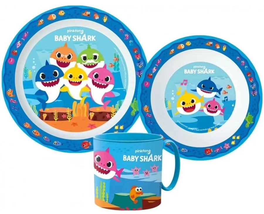 Sada plastového riadu Baby Shark s hrnčekom - 3 dielna súprava