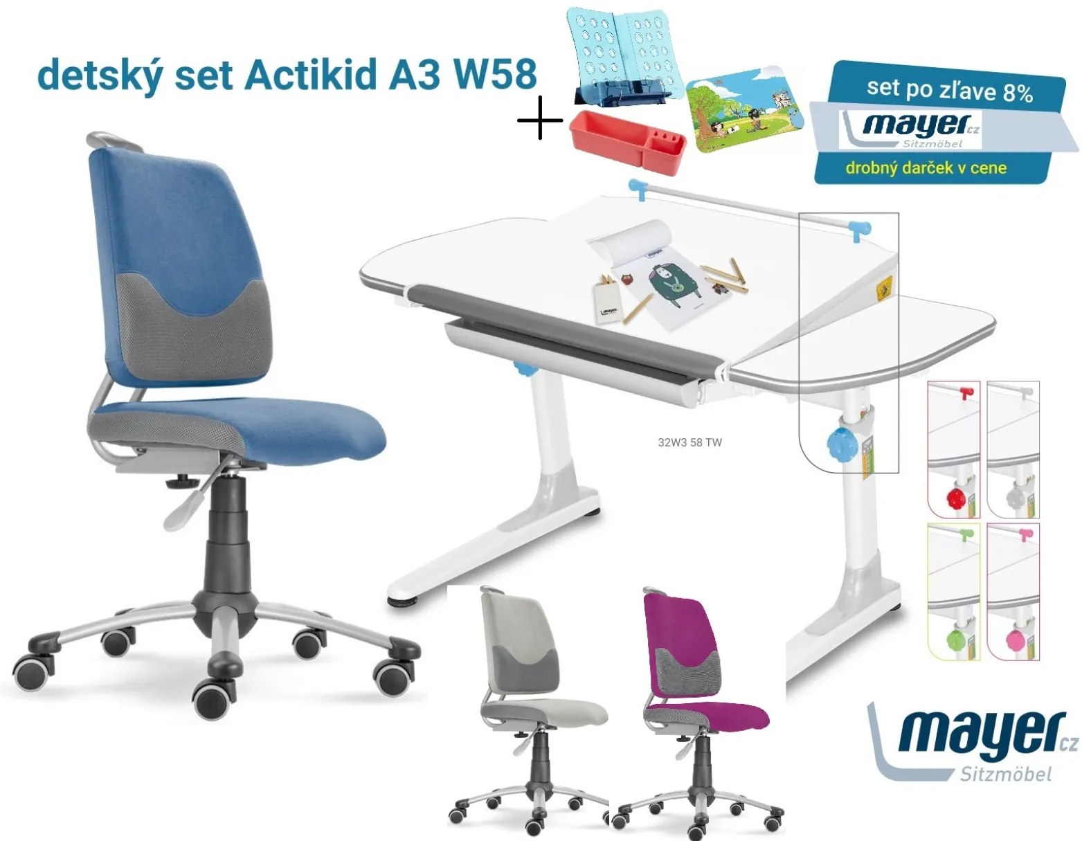 MAYER Set Rastúci stôl PROFI3 32W3 58 TW dekor biely + stolička ACTIKID A3