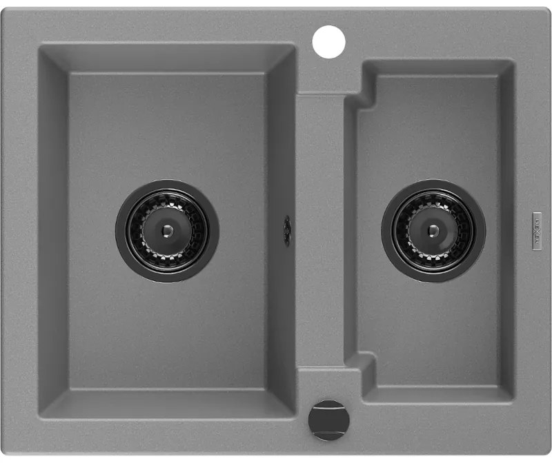Mexen Carlos, granitový drez 582x475x177 mm, 1,5-komorový, šedá s čiernym sifónom, 6518581500-71-B