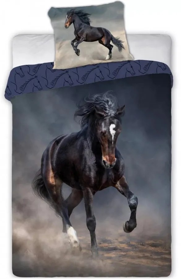 Bavlnené posteľné obliečky Čierny žrebec Tornádo - 100% bavlna - 70 x 90 cm + 140 x 200 cm