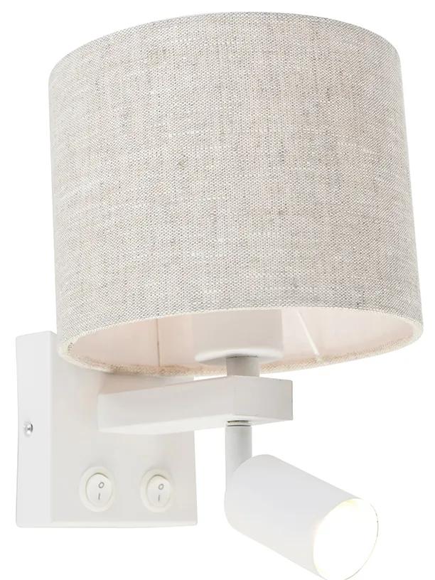 Nástenná lampa biela s lampou na čítanie a svetlosivým tienidlom 18 cm - Brescia