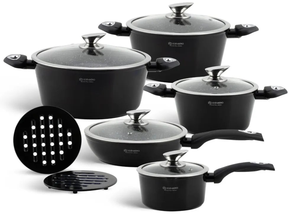 Čierna lesklá sada hrncov - 12 kusov