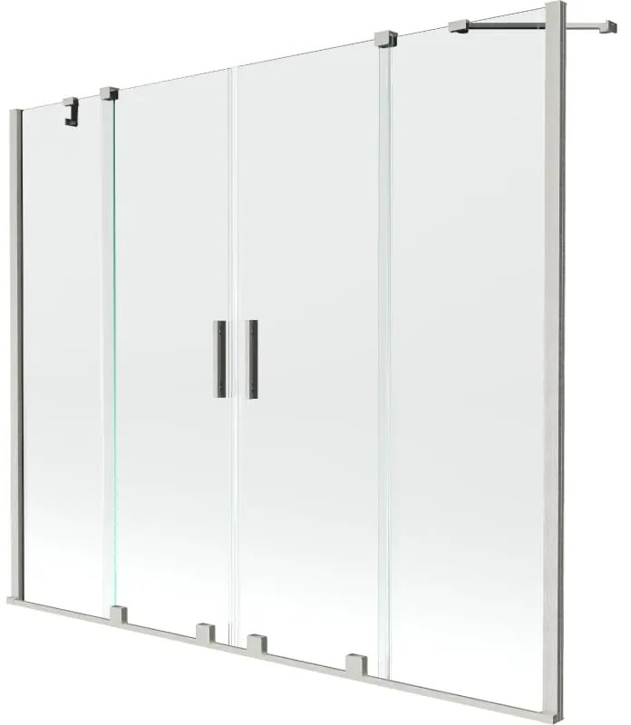 Mexen Velar Duo, 2-krídlová posuvná vaňová zástena 180 x 150 cm, 8mm číre sklo, brúsená oceľ, 896-180-000-02-97