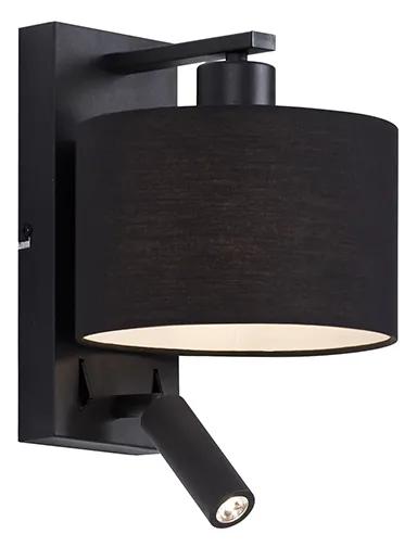 Moderná nástenná lampa čierna okrúhla s lampou na čítanie - Puglia