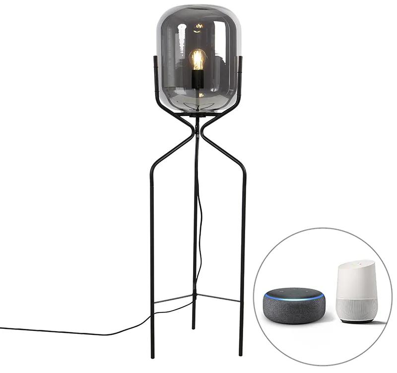 Inteligentná stojaca lampa čierna vrátane WiFi A60 dymové sklo - Bliss