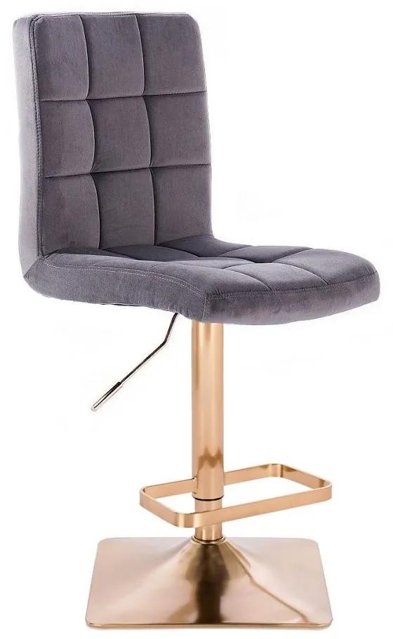 LuxuryForm DESIGN Barová stolička TOLEDO VELUR na zlatej hranatej podstave - tmavo šedá