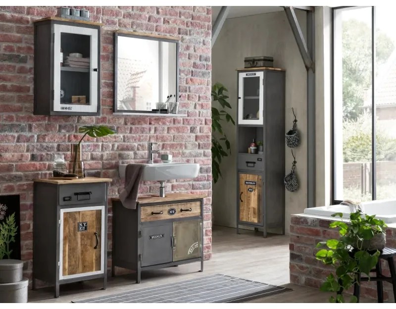 furniture-nabytek.cz - Masívna kúpeľňová skrinka Pinetown z mangového dreva, lakovaná, viacfarebná