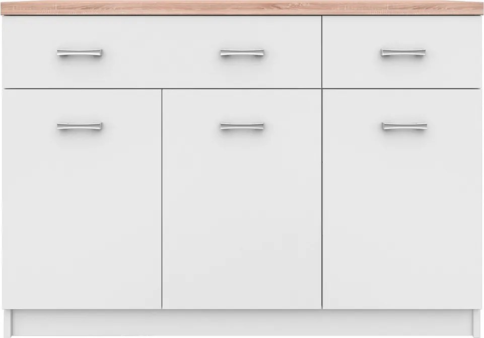 Trojdverová komoda Topty Typ 7 3D2S - biela / dub sonoma