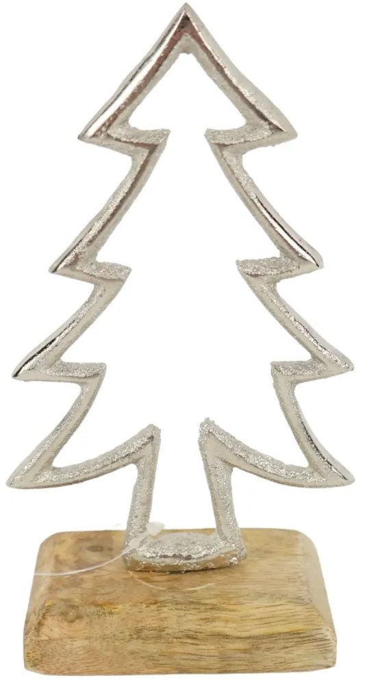 Vianočná dekorácia CHRISTMAS TREE z mangového dreva 17 cm, strieborná