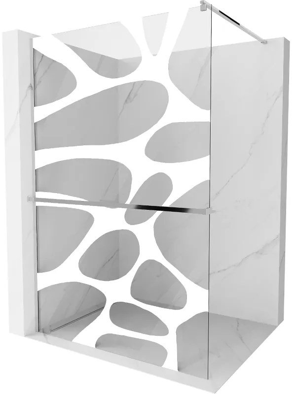 Mexen Kioto+, sprchová zástena s poličkou a držiakom na uteráky 110 x 200 cm, 8mm číre sklo vzor biely, chrómový profil, 800-110-121-01-97