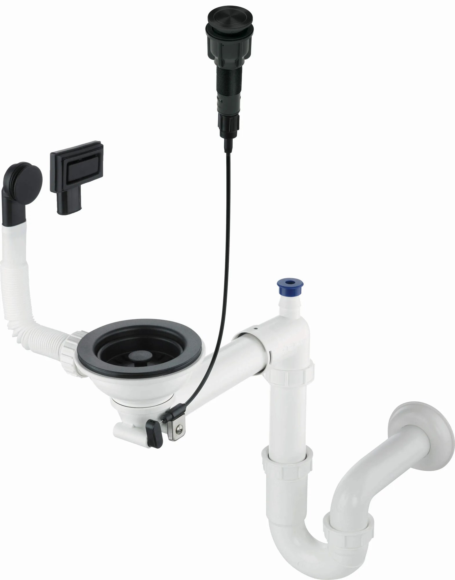 Deante Deante, priestorovo úsporný-sifón pre granitové kuchynské drezy 1-komorové, 3,5" s automatickou zátkou odpadu, čierna, DEA-ZXY_N982