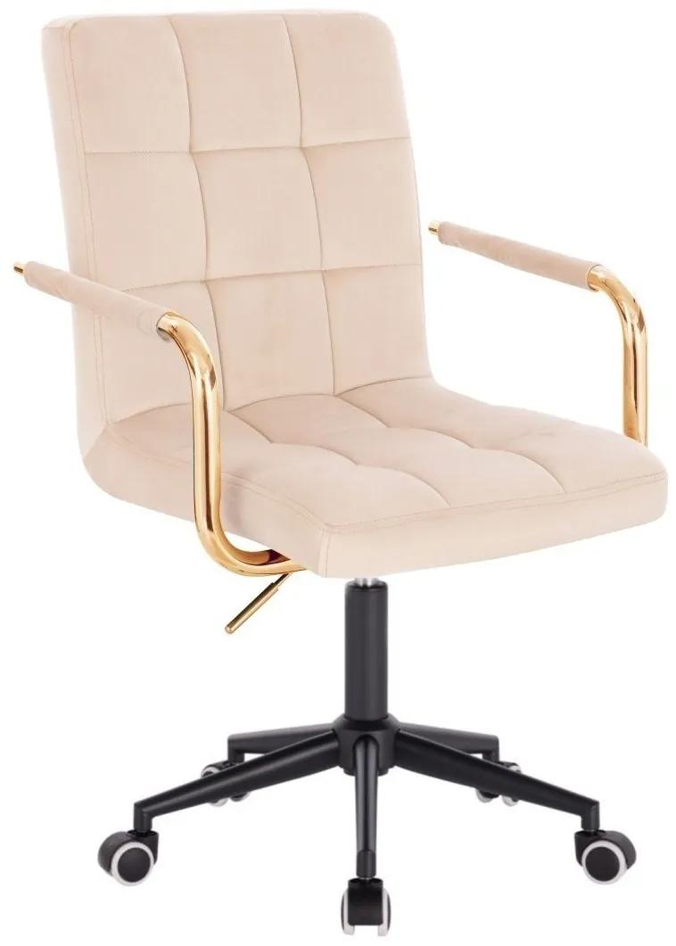LuxuryForm DESIGN Stolička VERONA GOLD VELUR na čiernej podstave s kolieskami - krémová