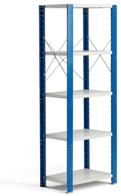 Policový kovový regál MIX, základná sekcia, 1740x600x600 mm, modrá, šedá