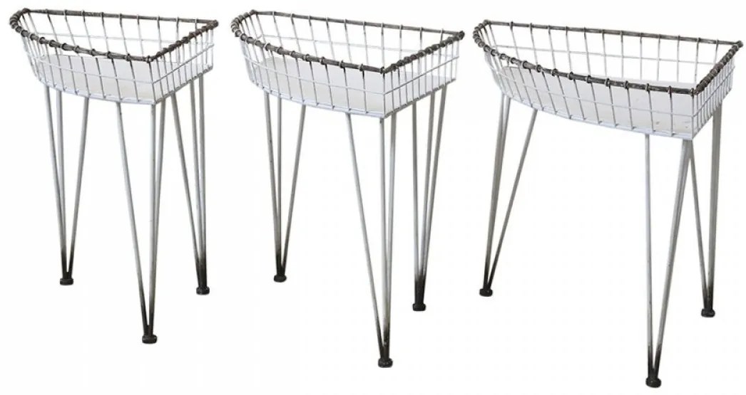 3ks krémový kovový vintage stolík Vivie s patinou - 65*47*51cm