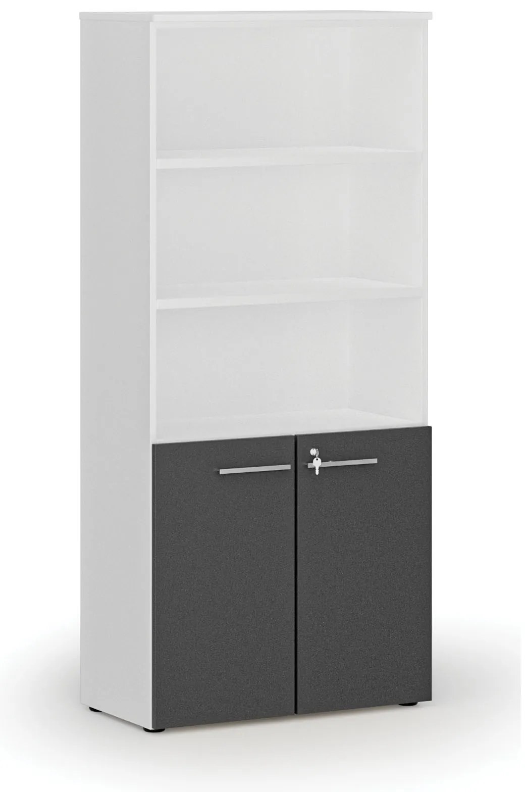 Kombinovaná kancelárska skriňa PRIMO WHITE, dvere na 2 poschodia, 800 x 420 x 1781 mm, biela/grafit