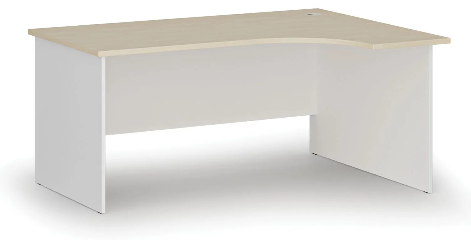 Rohový kancelársky písací stôl PRIMO WHITE, 160x120 cm, pravý, biela/breza