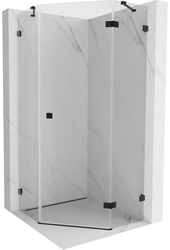 Mexen Lunar, pravý výklopný päťuholníkový sprchový kút 80 x 80 cm, 8mm číre sklo, čierny profil, 831-080P-080L-70-00-P