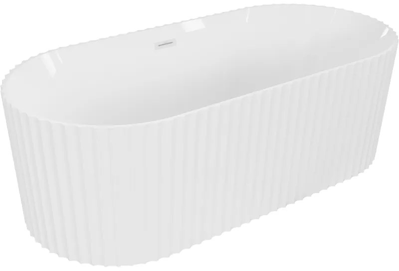 Mexen Paola, voľne stojaca vaňa, drážkovaná, 150 x 75 cm, biela lesklá, biely prepad, 52721507500-20