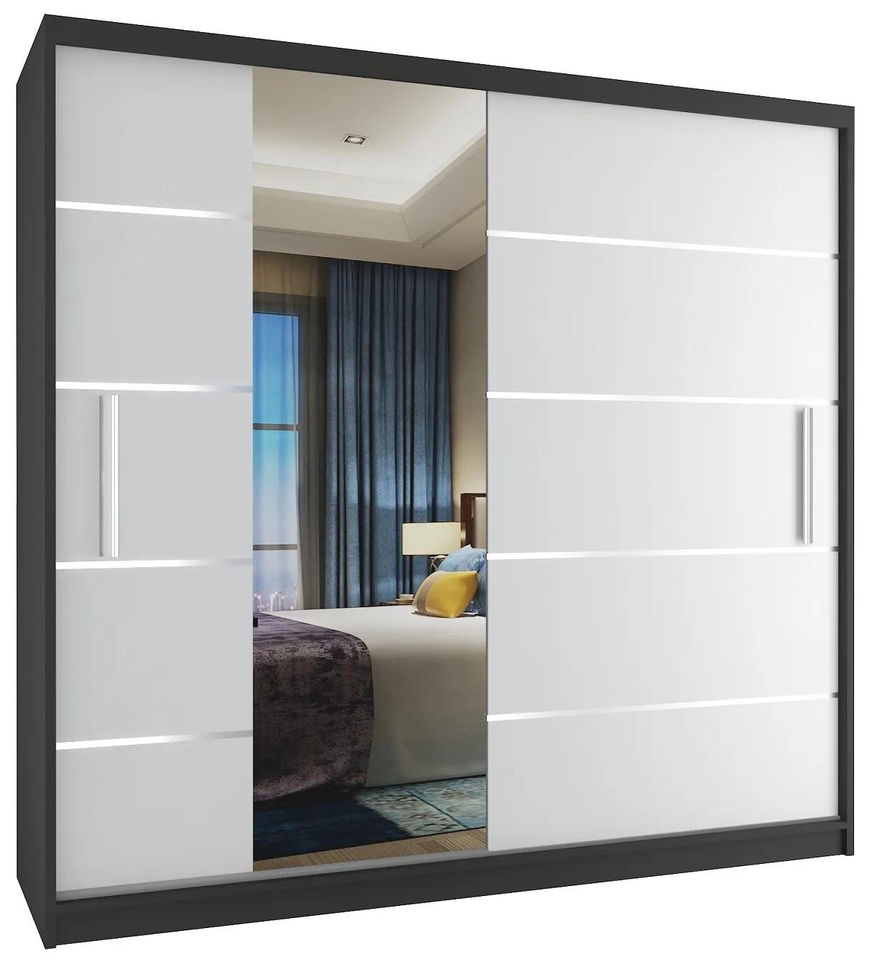 Šatní skříň 1200 cm Belini černý mat / biely mat s posuvnými dveřmi a zrcadlem Výrobce MBP SZP1/3/B/W/0/AL