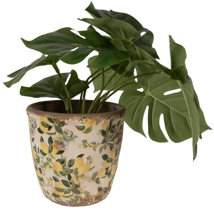Béžový keramický obal na kvetináč s citrónmi Lemons M - Ø 14*13 cm