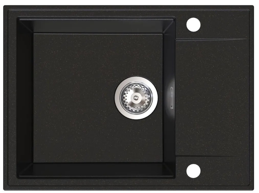 Sink Quality Sink55, kuchynský granitový drez 620x460x215 mm, čierna so zlatými bodkami, SKQ-SINK.L.1KKO