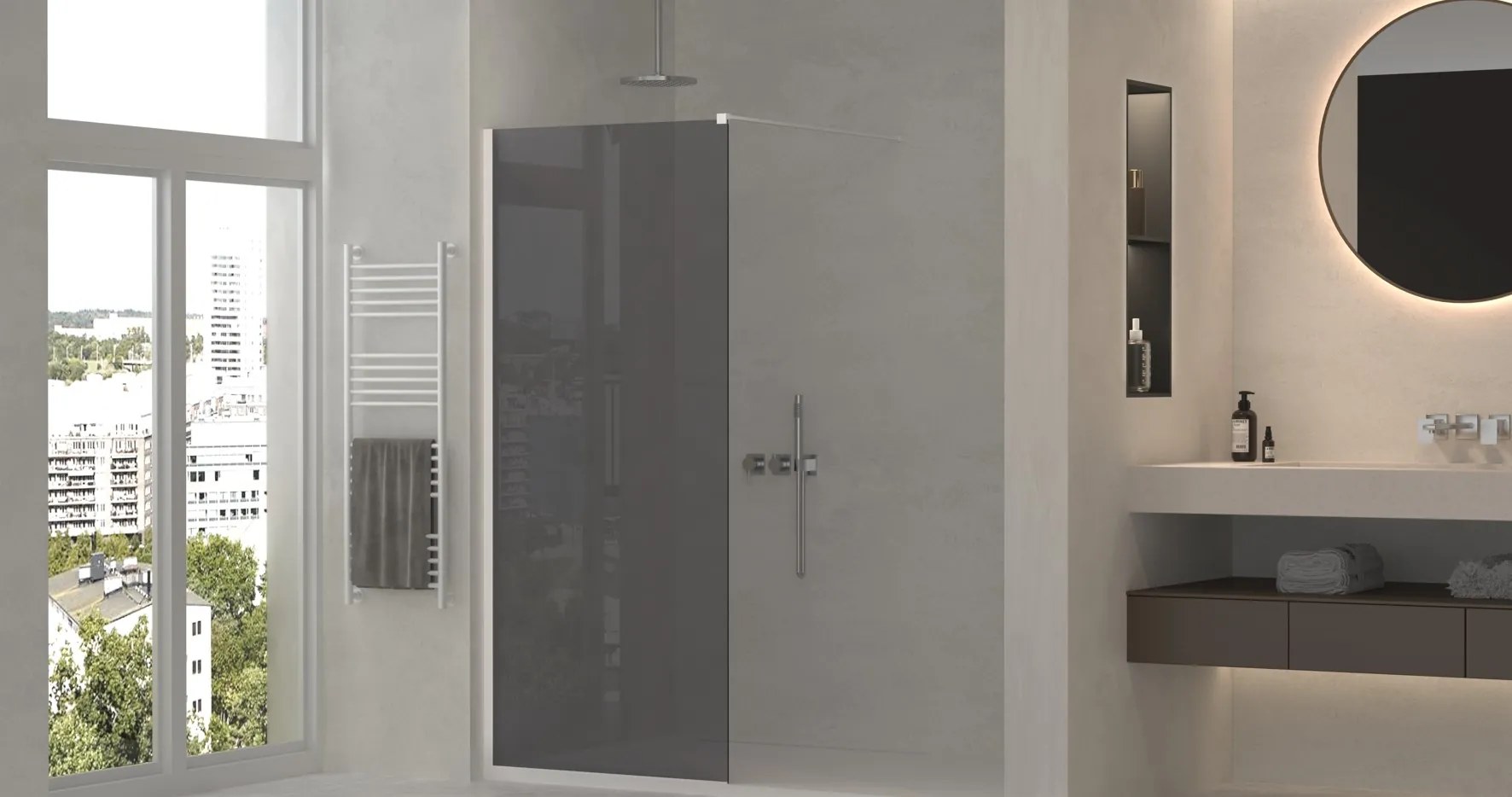 Erga Paris, sprchová zástena Walk-In 120x200 cm, 8mm šedé sklo, biely matný profil, ERG-V02-PARIS-120x200-GR-WH