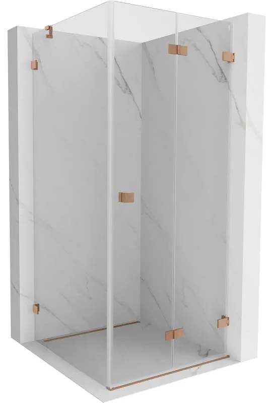 Mexen Lunar-F, skopný sprchový kút pravý 80 x 80 cm, 8mm číre sklo, profil medená matná, 836-080-080-65-00-P