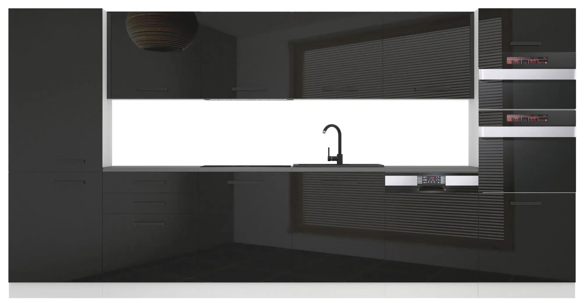 Kuchynská linka Belini Premium Full Version 360 cm čierny lesk bez pracovnej dosky NAOMI