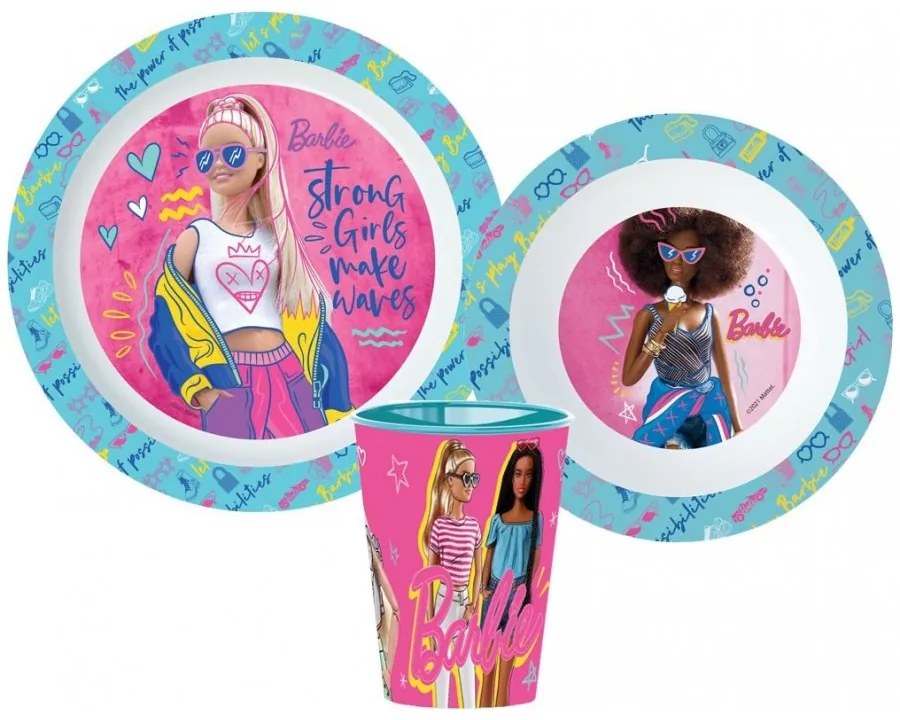 Sada plastového riadu Barbie s kelímkom - 3 diely