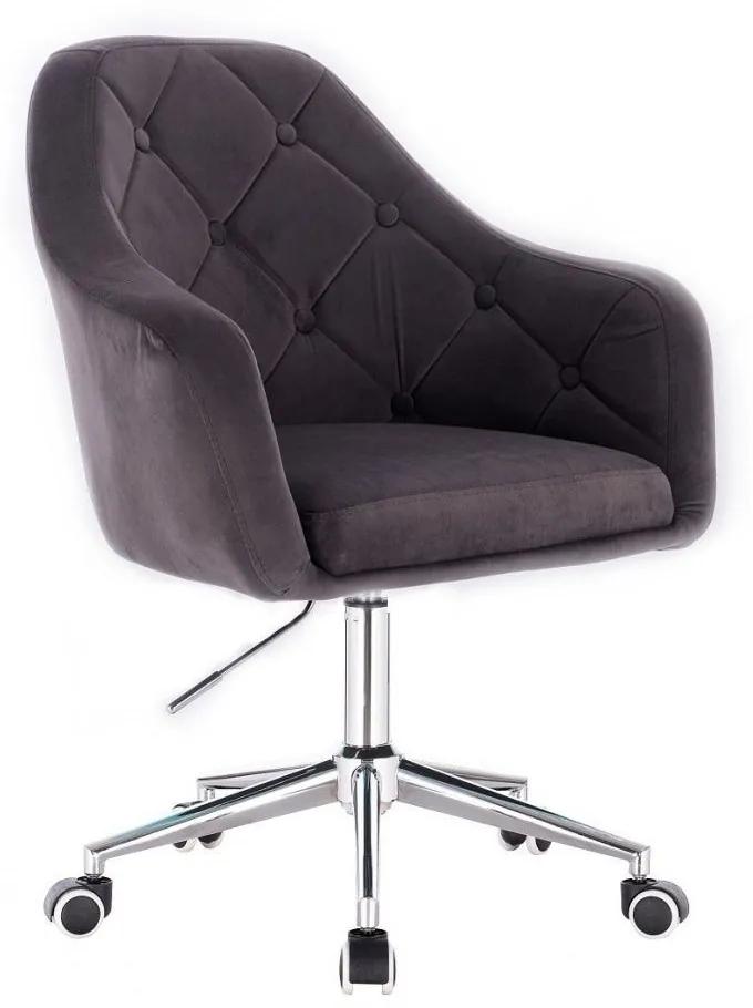 LuxuryForm DESIGN Kreslo ANDORA VELUR na striebornej podstave s kolieskami - tmavo šedé