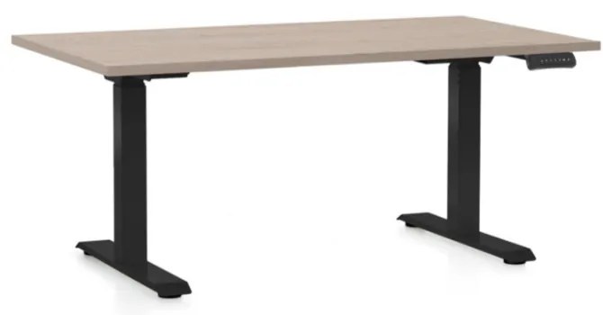 Výškovo nastaviteľný stôl OfficeTech D, 120 x 80 cm, čierna podnož, dub