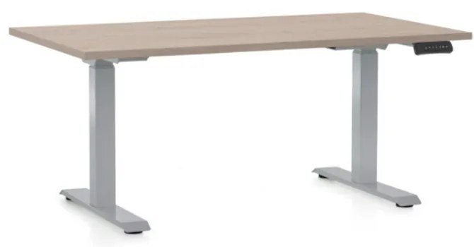 Výškovo nastaviteľný stôl OfficeTech D, 120 x 80 cm, sivá podnož, dub