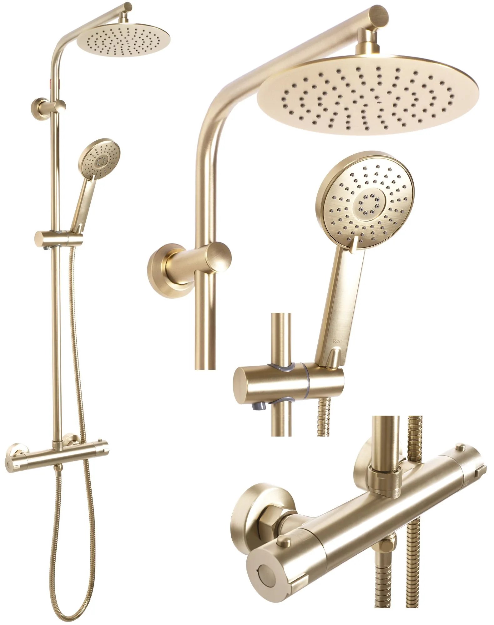 Rea Bliss, termostatická sprchová sada s hornou dažďovou sprchou, zlatá matná, REA-P8413