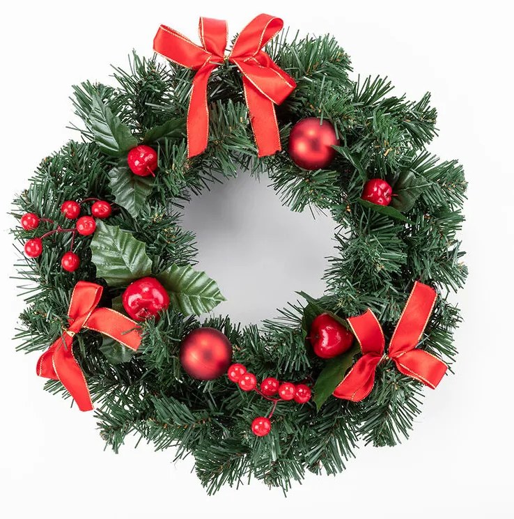 Vianočný veniec s jabĺčkami a mašľami 35 cm