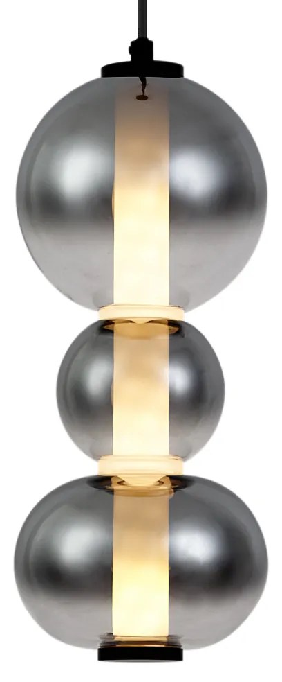 Art Deco závesná lampa čierna s dymovým a čírym sklom 3-svetlá vrátane LED - Lizzy