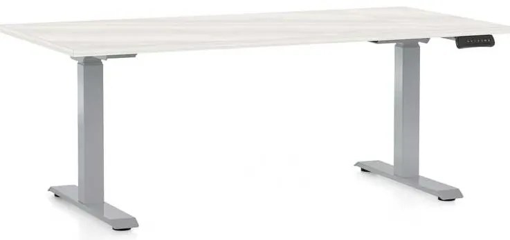 Výškovo nastaviteľný stôl OfficeTech D, 160 x 80 cm, sivá podnož, biely jaseň