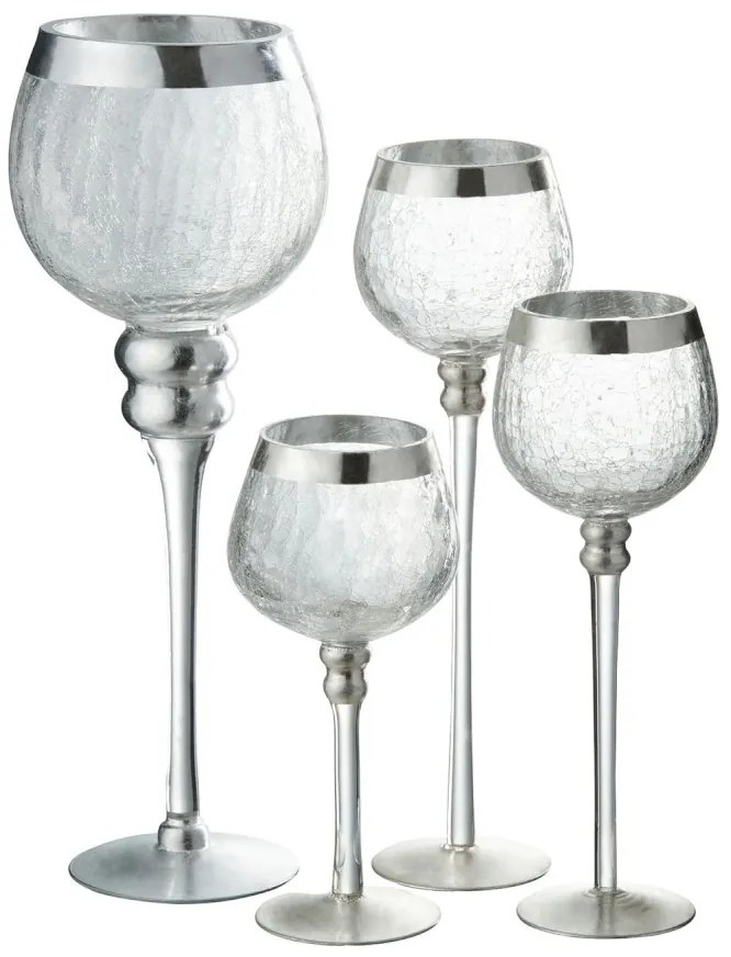 Sklenený svietnik na nohe s popraskaním Silver - Ø 9*30cm