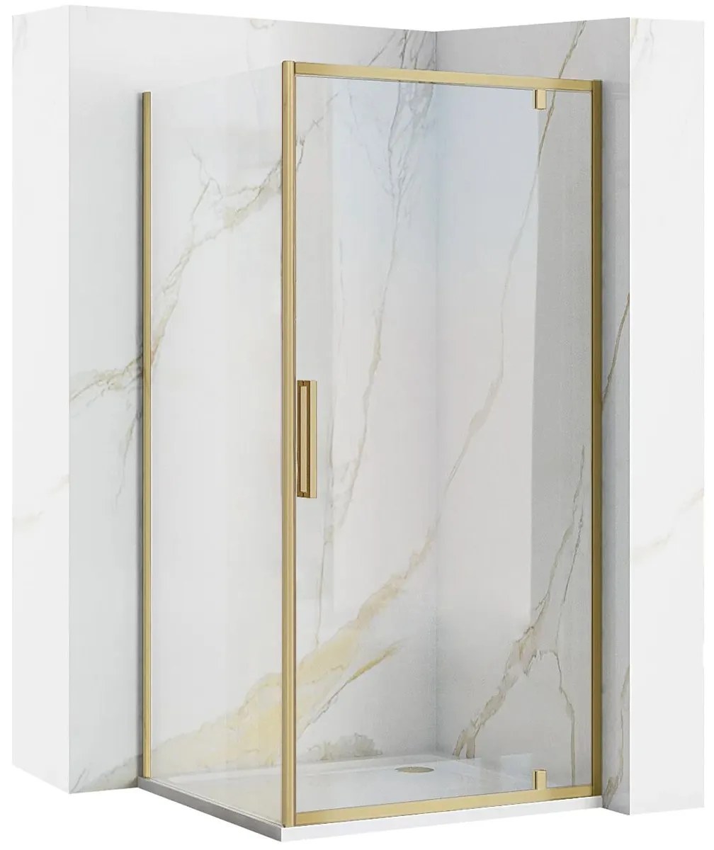 Rea Rapid Swing, rohový sprchovací kút 100(dvere) x 90(stena) x 195 cm, 6mm číre sklo, zlatý matný profil, KPL-02504