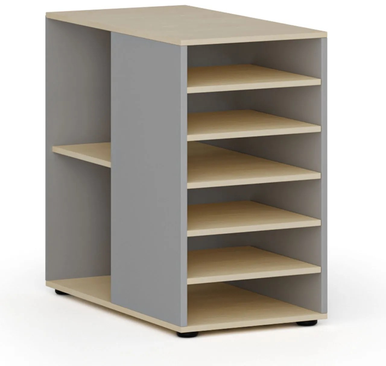 Prístavná policová skrinka k pracovnému stolu PRIMO GRAY, ľavá, sivá/breza