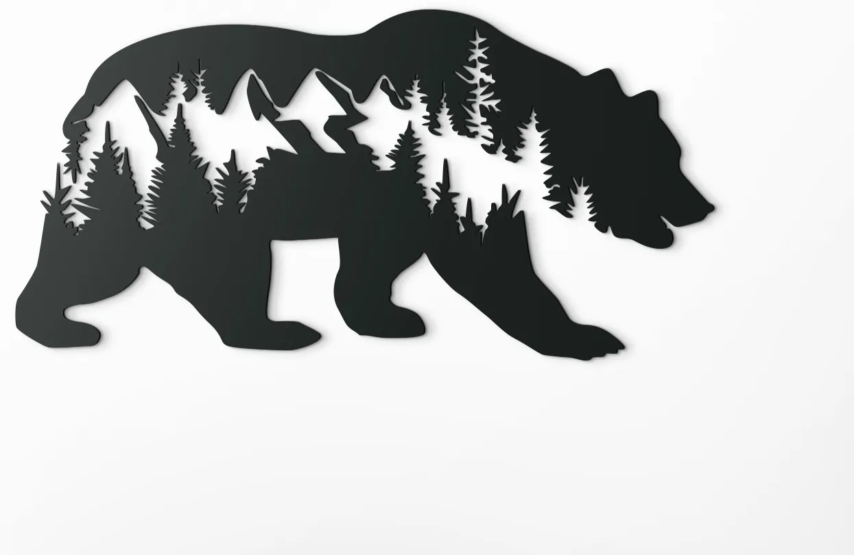 drevko Drevená nálepka Medveď a hory Rozmer obrazu: 22,5 x 44,5 cm, Farba dekorácie: Čierna