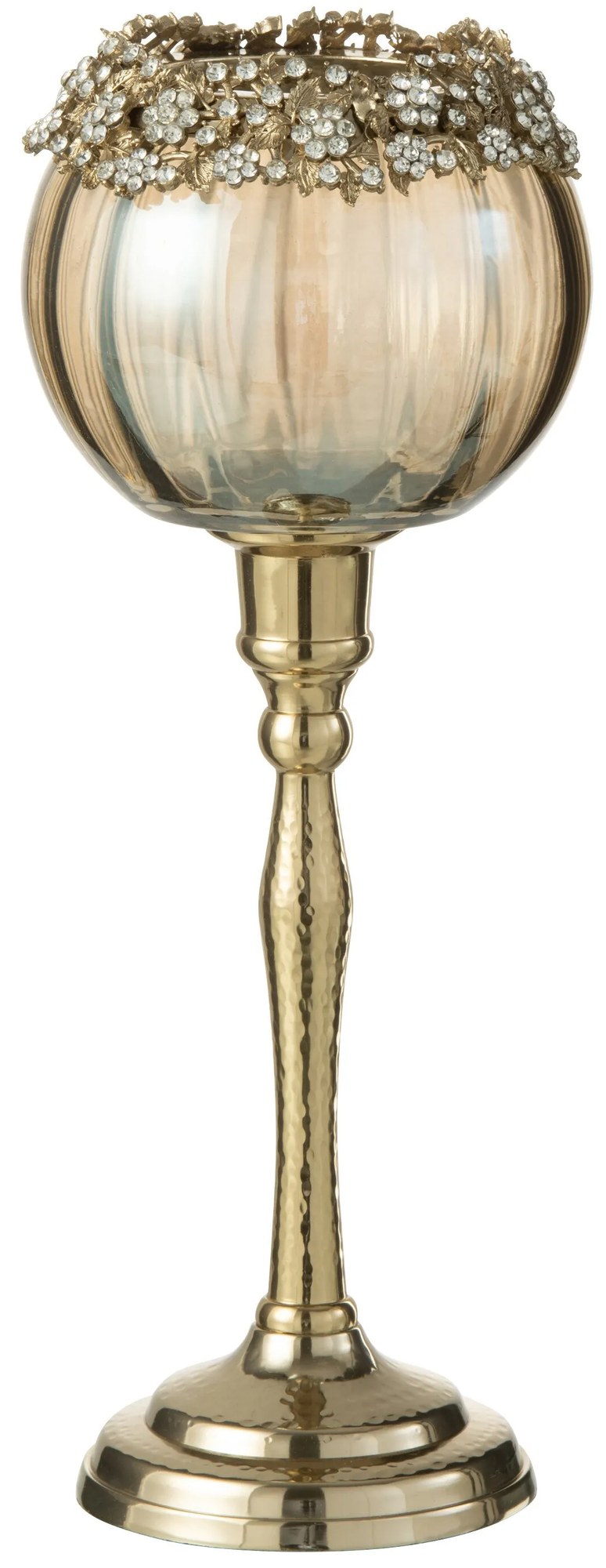 Zlatý svietnik na nožičke so zdobením a kamienky Volve L - Ø10*33cm