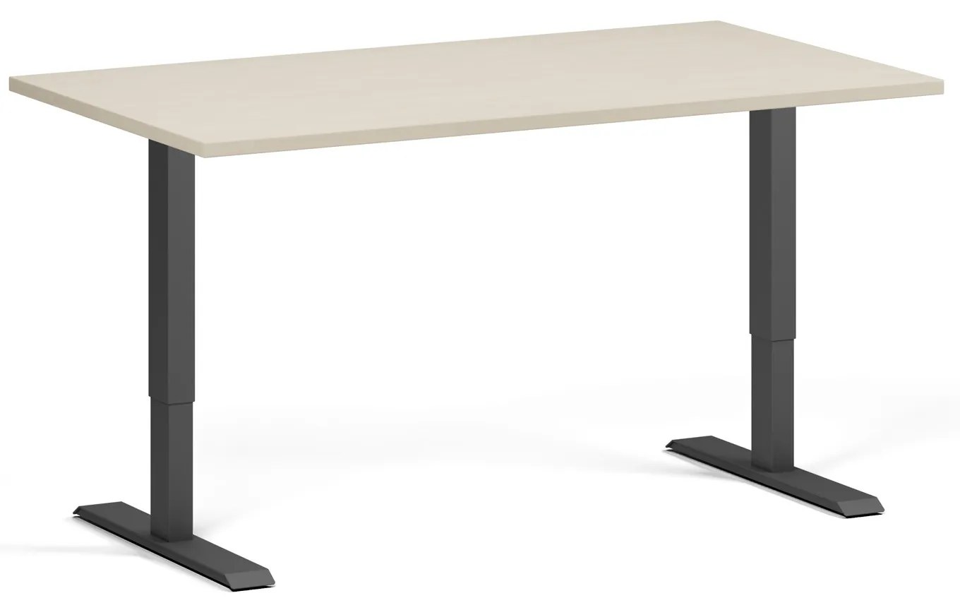 Výškovo nastaviteľný stôl, 140x80 cm, 1 motor, čierna podnož, breza