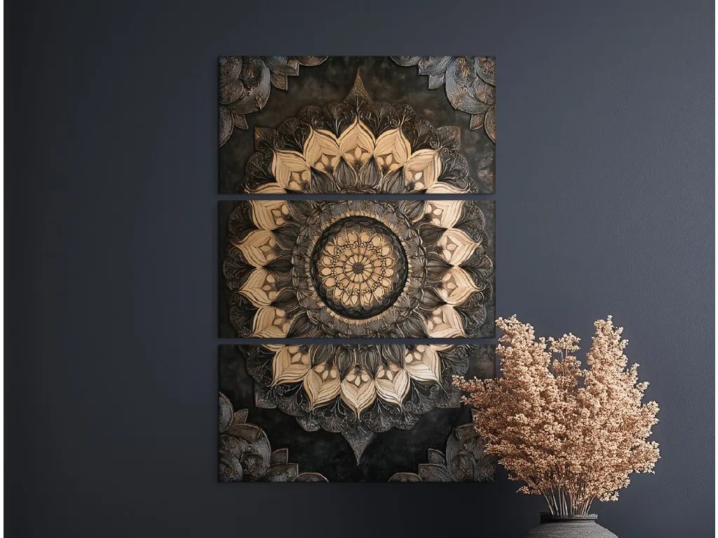 drevko | 3-dielna mandala Zemská rovnováha 76 x 50 cm