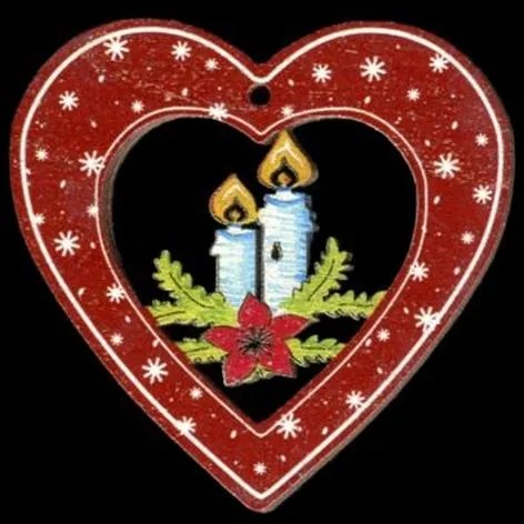 AMADEA Drevená ozdoba farebné srdcia so sviečkami 6 cm